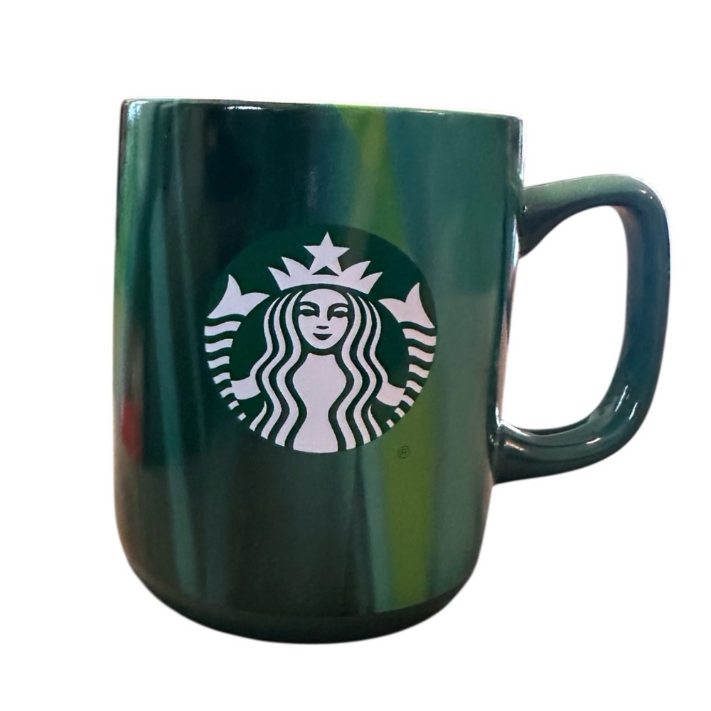 Starbucks 2022 Dark Green Marbled Ceramic Mug with White Logo 15 oz